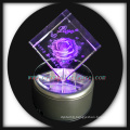 3d Laser Engraved Crystal Rose Cube with Led base